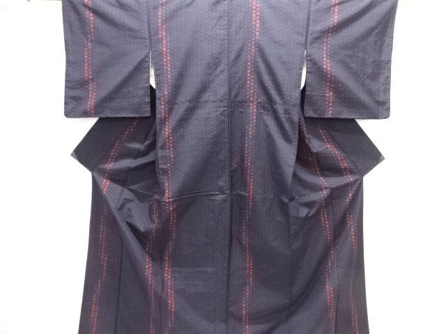 JAPANESE KIMONO / ANTIQUE VARIED STRIPE WOVEN TSUMUGI KIMONO